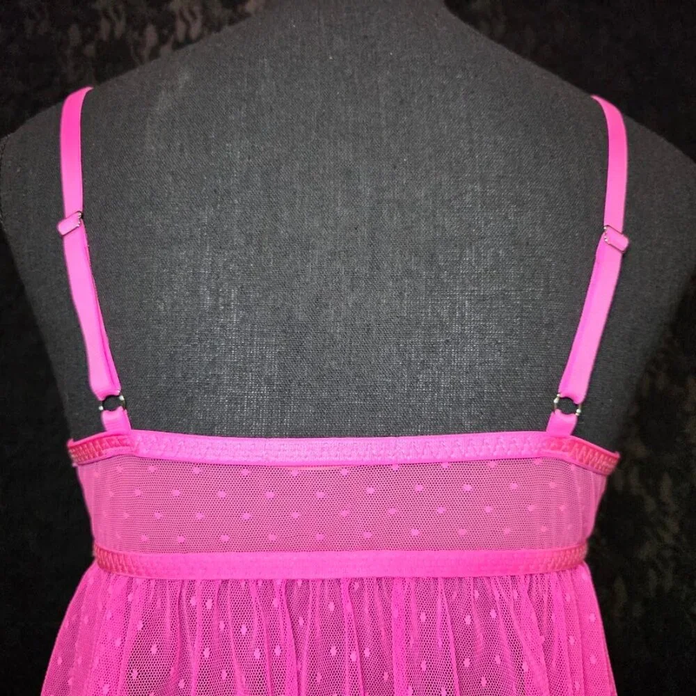 Victoria’s Secret Babydoll Chemise Sheer Neon Pink - Picture 7 of 9
